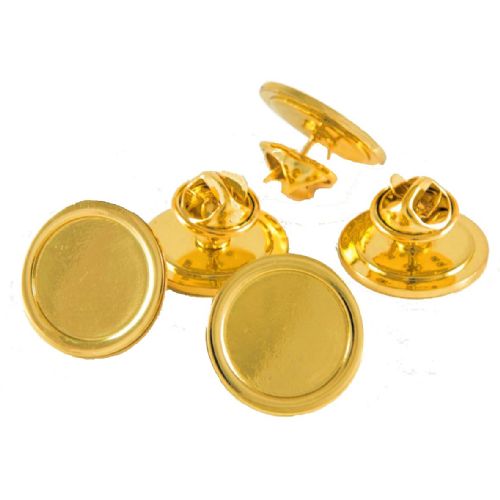 Superior Badge Blank round 16mm gold clutch fitting